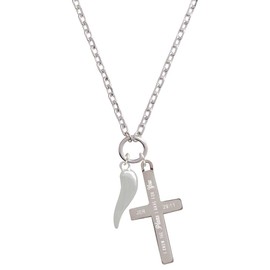 Delight Jewelry Silvertone Good Luck Italian Horn I Have Plans for You Engraved Cross Zoey Necklace, 28"