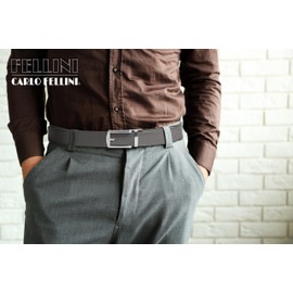 Carlo Fellini Genuine Leather Ratchet Belt for Men, Dress Belt for Men, Track Adjust Belt with Buckle, Grey