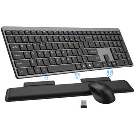 Wireless Keyboard and Mouse Combo, Full Size Silent Ultra Thin Keyboard with Magnetic Wrist Rest, Optical Mouse, 2.4G Lag-Free Cordless Mice Keyboard Set for Computer, Mac, Laptop, PC, Windows