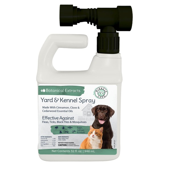 Miracle Care Natural Yard and Kennel Flea & Tick Spray, Convenient Hose-End Sprayer Hookup, Covers up to 4,500 sqare feet, 32 Ounces