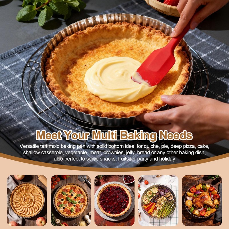 E-far 9.5 Inch Tart Pan, Stainless Steel Pie Quiche Pan