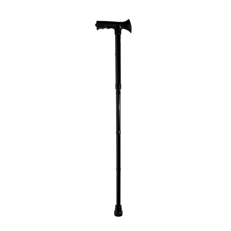 Black Folding Adjustable Cane with Overmold Ergonomic Grip