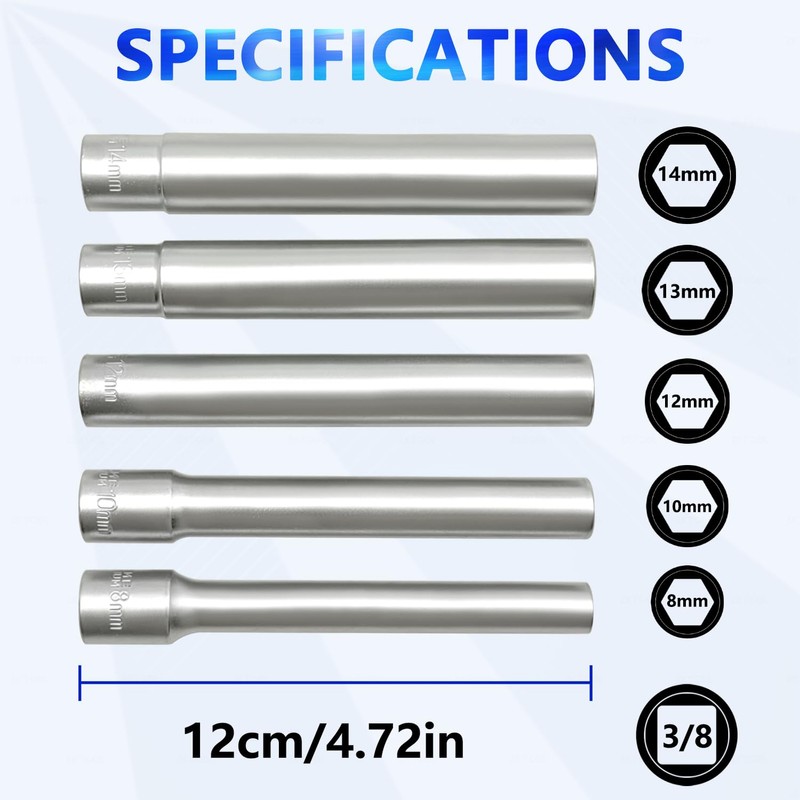 ZKTOOL 5PC Deep Metrichex Socket Set, 3/8-Inch Drive Deep Metric