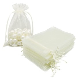 HRX Package Organza Bags 4x6 inch 100pcs, Mesh Jewelry Pouches Candy Drawstring Gift Bags Small Sachet for Christmas Wedding Giveaways (pastel yellow)
