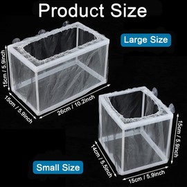 2 Pcs Fish Tank Breeder Net,Plastic Frame Hatching Box,Fish Tank Breeder Net Aquarium Box with Nylon Mesh & Suction Cups,Aquarium Separation Nylon Incubator Mesh with 10 Suction Cups
