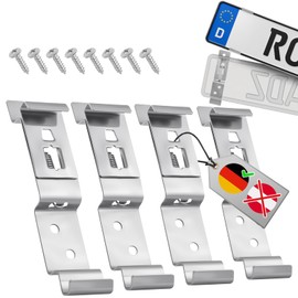 vsshe 4 Pack Plate Holder for Cars, Frameless Invisible, Stainless Steel Number Plate Holder, Universal Number Plate Holder, No Vibration, Firm And Stable, Rusty Spring Steel for Trailer Caravans