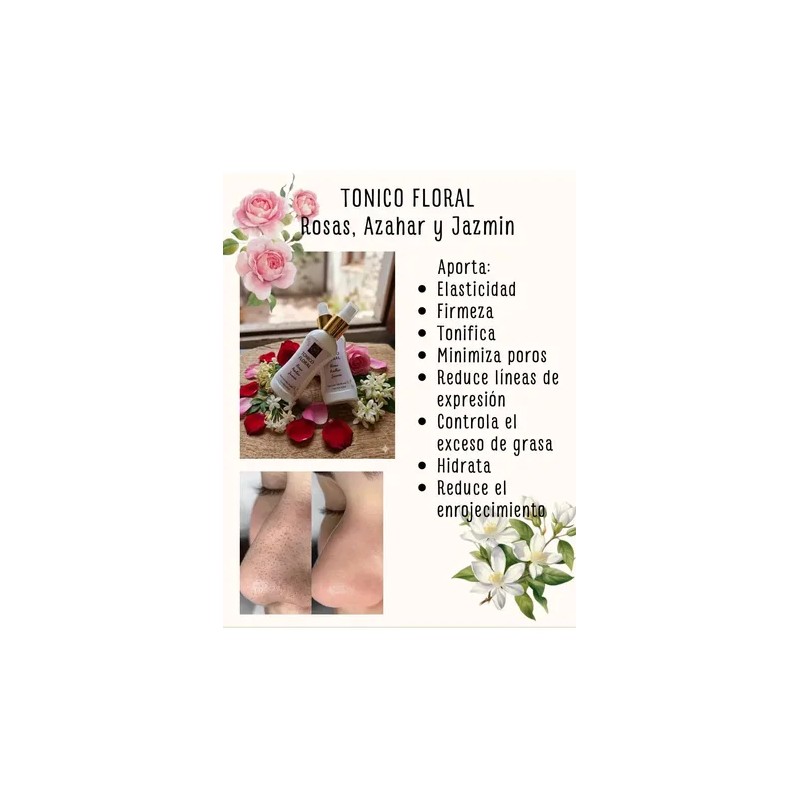 Tónico Floral Facial Rosas Azahar Y Jazmín Artesanal 125ml