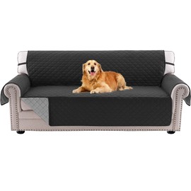 PrinceDeco Couch Cover for Dogs Washable XL Couch Covers for 3 Cushion Couch Sofa Pet Friendly Water Resistant Furniture Protector with Elastic Straps(XL Sofa 78", Black)