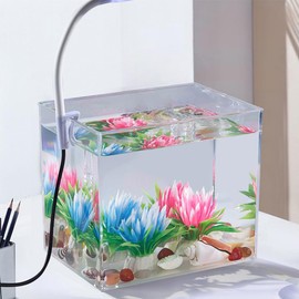 Glorlliant Aquarium Starter Kits, Small Fish Tank with Clamp Light, Anti Slip Base Aquarium Tank for Living Room Office Decor,13x13x15cm