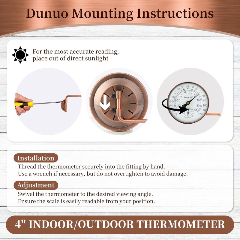 Dunuo 4" Brass Outdoor Thermometer, Indoor Thermometer for Room –
