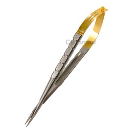 1 EA Castroviejo Micro Scissors, Straight Blade, 6" Length, Gold Spring Loaded Handle, Thread Cutting Scissors | German Stainless Steel