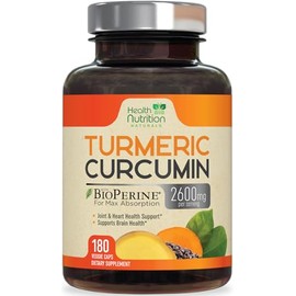 Curcumina de cúrcuma con BioPerine 95% curcuminoides 2600mg con pimienta negra para una mejor absorción, fabricada en Estados Unidos, potente soporte 