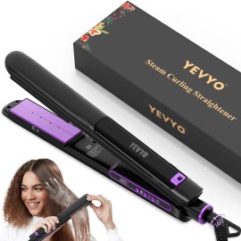 24-Hour Anti-Frizz Salon Titanium Vapor Flat Iron Professional High-End Steam Straightener Water Light Adds Shine Smoothcolor: Purple