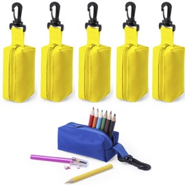 noTrash2003 Set of 5 Small Pencil Case Pencil Case with 8 Painted Coloured Pencils and Sharpener as Party Bag Catering Hotel, yellow, Pencil case