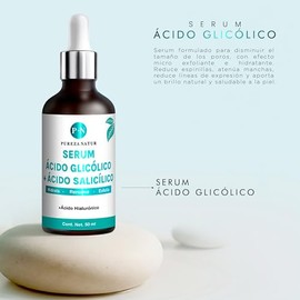 PUREZANATUR Serum facial Ácido glicólico + Salicílico hidratante 50ml | Suero antiedad con AHA, BHA, Acido hialurónico reductor de sebo skincare