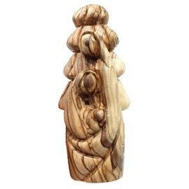 Zuluf Olive Wood Nativity Scene 6.9" - Hand Carved Abstract Joseph Mary Baby Jesus with Olive Tree Christmas Decor HOF060