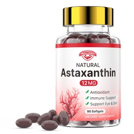 Astaxanthin 12mg Softgels - 90 Count Natural Antioxidant Supplement with Fresh Microalgae Source Support Skin Eye Joint Internal Circulation and Immune Health, Non-GMO, Gluten Free & Easy-to-Swallow