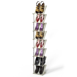KOCASO Vertical Shoe Rack, 8 Tier Vertical Narrow Tall Shoe Organizer for Entryway Closet Small Spaces Bedroom Hallway Living Room, Free Standing & Space-Saving Stackable Shoe Holder, Beige