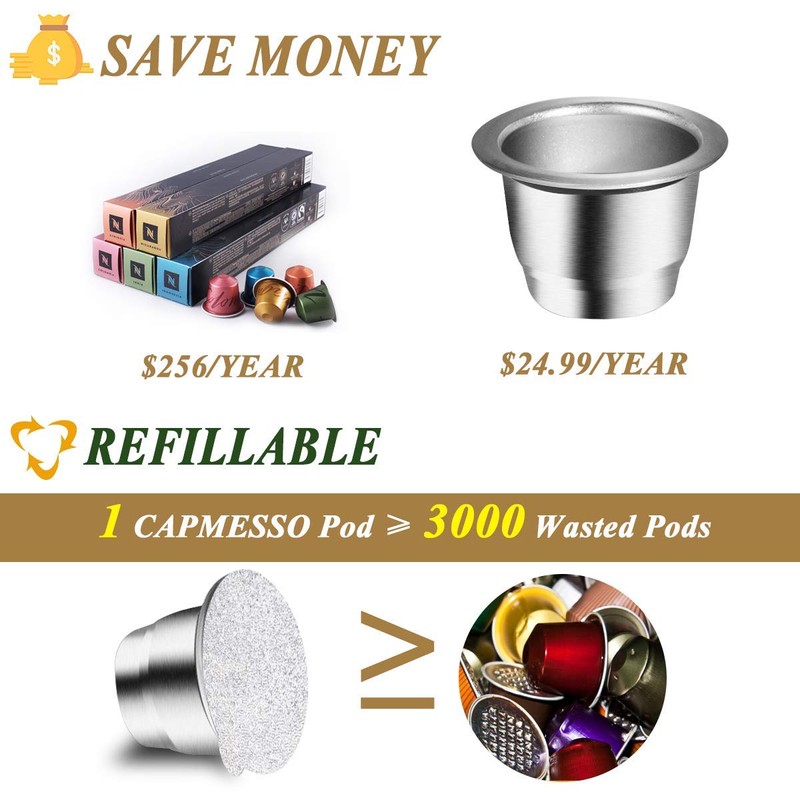 CAPMESSO Reusable Espresso Capsules Refillable Coffee Pod Stainless Steel Cups