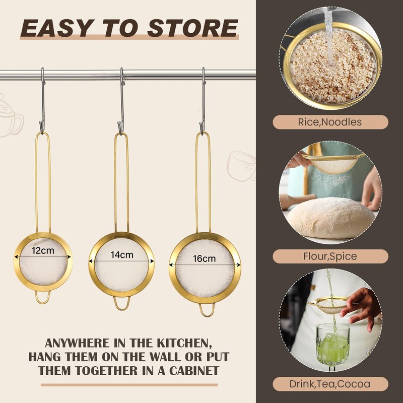 Acellegic 4 Pcs Gold Kitchen Accessories Includes Stainless Steel Colander