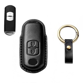 LETINGFAR Key Case for Mazda, Smart Key Case, Key Cover, Genuine Leather, Designed for Mazda 2 Buttons, Keychain, Mazda Cx4cx5cx8, etc, Black