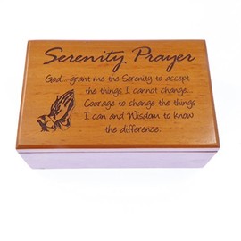 Shalom Christian wood mahogany Serenity Prayer rosary beads box gift 9.5cm long