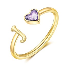 GLEZZA Initial Rings for Women Teen 14K Gold Plated Birthstone Rings Stackable Dainty Letter Rings Christmas Birthday Birthstone Jewelry Gifts for Mother Daughter,Adjustable Size 5-10