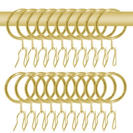 30 Pcs Metal Curtain Drapery Rings Curtain Rod Rings and 30 Pcs Metal Curtain Drapery Hooks Drapery Pins, 30 mm Internal Diameter Decorative Curtain Hanging Rings for Curtain & Rods (Gold)