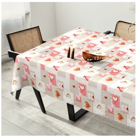 Oilcloth Tablecloth Washable Wax Tablecloth Plastic Tablecloths Smooth 160 x 140 cm Cut Edge Patchwork Heart Pink Grey