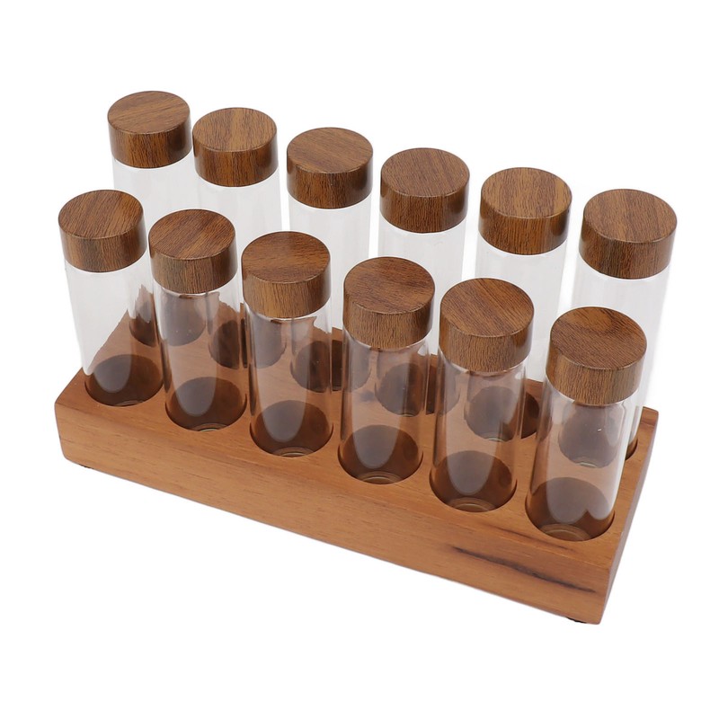 Coffee Bean Storage Tubes with Walnut Wood Stand Lid Glass