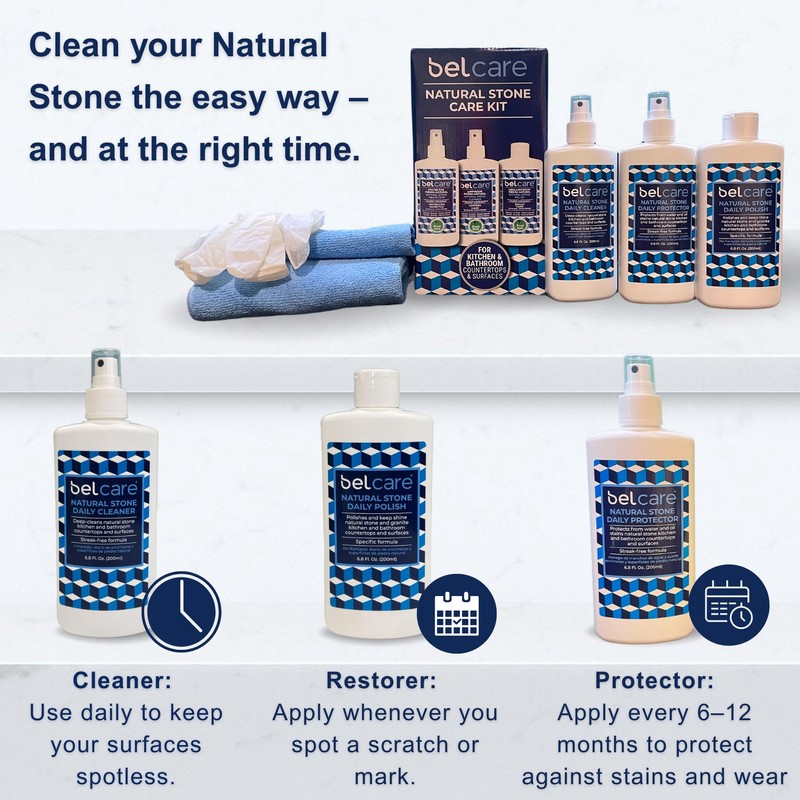 Belcare Natural Stone, Marble, Granite Countertop Cleaner, pH-Neutral, Streak Free