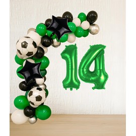 Soccer Balloons 14th Birthday Decorations for Boy, Soccer Birthday Party Supplies World Cup Soccer Party Decorations Foil Mylar Green 14 Soccer Sports Theme Party Supplies Favors Anniversary Decor