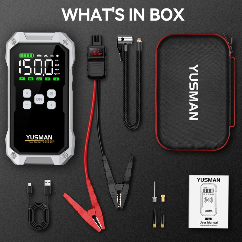 Car Jump Starter with Air Compressor, 8000A 150PSI Jump Starter