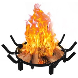 Mondazie 24 Inch Round Fire Pit Grate with 10 Bars for Firepit, Heavy Duty Firewood Log Burning Rack Holder for Fireplace Hearth Wood Stove and Outdoor Campfire, Black