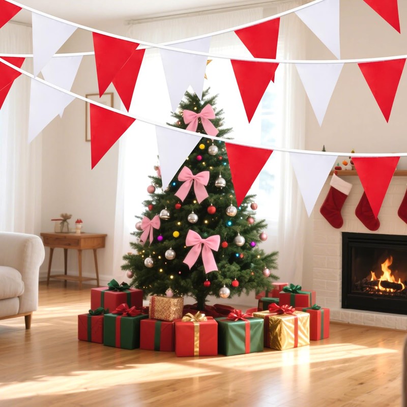 20M 52pcs Fabric Bunting Banner, Reusable Waterproof Triangle Pennant Banner