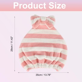 VOCOSTE Hair Drying Towel, Towel Cap, Super Absorbent, Quick Drying, Hair Towel, Facial Washing, Pool, Bath, Hair Towel, Striped, Ribbon, Cute, Cherry Color, Green, White