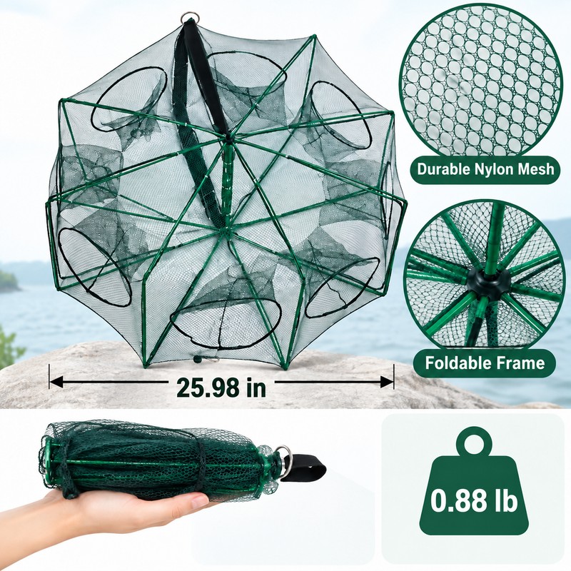 65cm 8-Hole Foldable Fishing Net for Shrimp, Crayfish & Small
