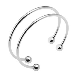 Linsoir beads Stainless Steel Adjustable Bangle Bracelets for Women Gold/Silver/Rhodium Plated Simple Bangles Bracelets 3mm Stacking Open Cuff Bangles Set 2 Pcs/lot Gifts Jewelry, Adjustable Size,