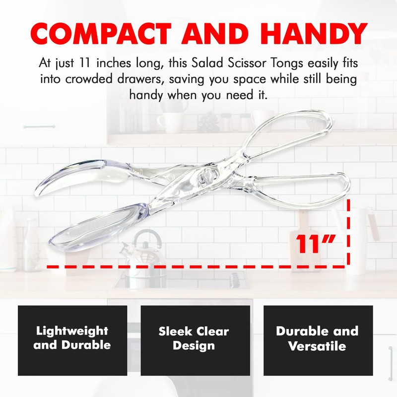 Chef Craft Premium Salad Scissor Tongs, 11.25 inch, Clear