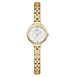 CARLIEN Small Petite Vintage Classic Gold Silver Bracelet Watches for Women Alloy Steel Waterproof Ladies Simple Dress Quartz Wristwatch (Gold White)