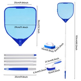 MAINOSHY Professional Pool Skimmer, Skimming Pool Net Fine Mesh Pond Nets Mesh Rake Net with 5-Section Aluminum Pole, Pool Brush for Pool Garden Pond Fountain Tubs Spa Fish Tank