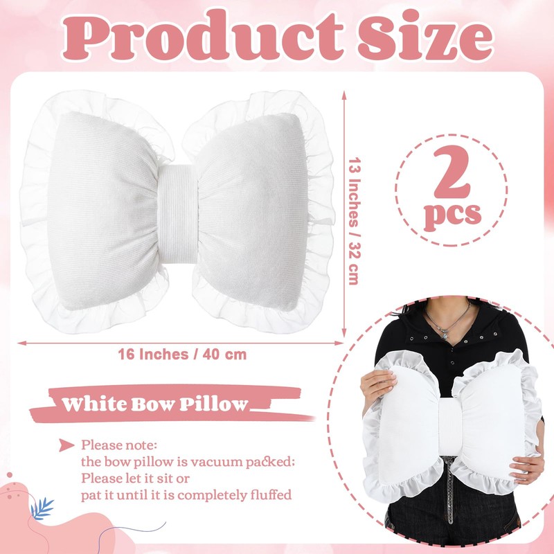 Fiwochic 2 Pcs White Bow Pillow 16 x 13 Inches