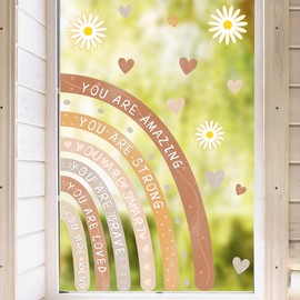 Watercolor Rainbow Window Decals Kids Inspirational Window Decal Double Sided Boho Baby Room Windows Clings Peel and Stick Positive Affirmation Stickers for Nursery Playroom Classroom Bedroom Gifts