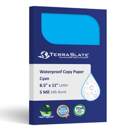 TerraSlate Paper | Cyan Blue | 8.5" x 11" Waterproof Paper | Laser Printer Paper, Copy Machine, & Digital Press Compatible, 25 Sheets (5 MIL TerraSlate (24lb Bond))
