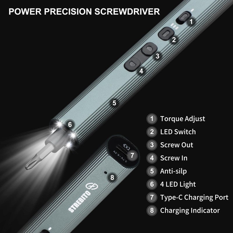 STREBITO Electric Screwdriver 155 in 1 Mini Electric Screwdriver Set,