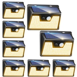 Peasur Solar Lights Outdoor Waterproof [8 Pack/140LED], Warm White Solar Motion Sensor Light Ultra-Bright, 3 Modes Solar Fence Lighting, Solar Security Wall Lights for Garden Yard Garage Patio