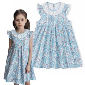Curipeer Little Baby Girls Orange Floral Sleeveless Summer Dress Toddler Cotton Ruffled Playwear Lace Dress Beach Sundress 7T