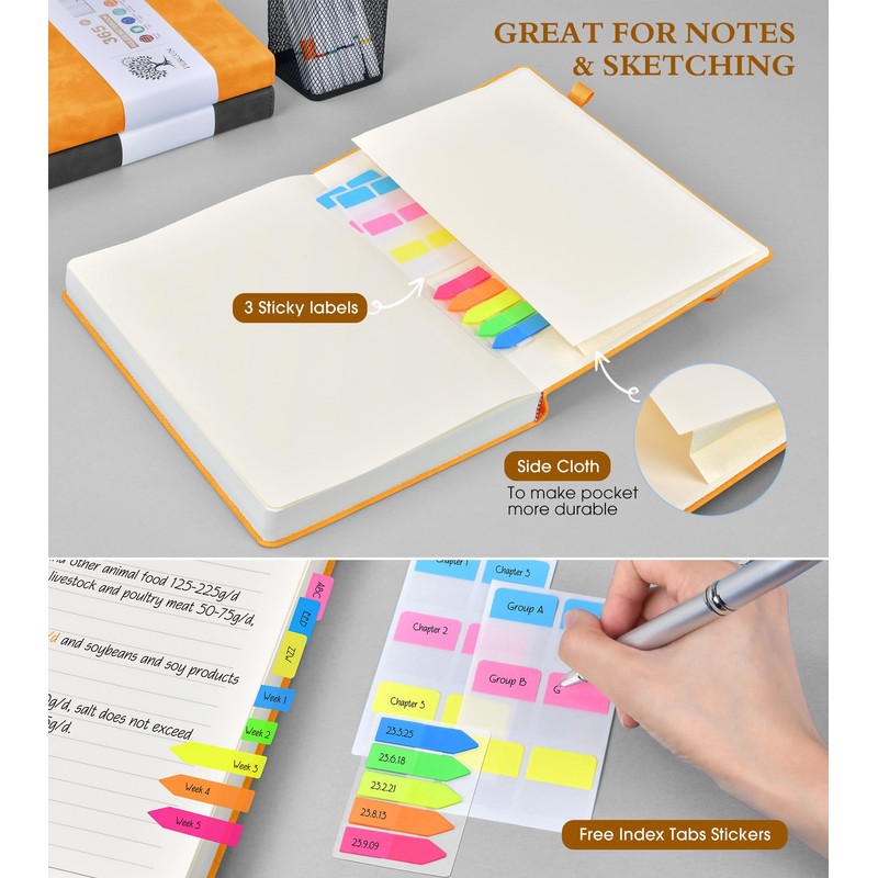 PERCUN A4 Lined Journal Notebook，365 Page Large Leather Journals for