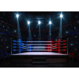 Loccor 7x5ft Fabric Boxing Ring Backdrop Boxing Ring Backdrop Stadium Lighting 3D Boxing Arena Background for Baby Shower Kids Birthday Party Decorations Photo Booth Props