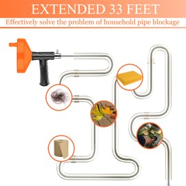 33 Feet Drain Snake Auger, Plumbing Snake Drain Hair Clog Removal Tool, Heavy Duty Toilet Snake Auger, Sink Unclogger Drain Cleaner Tool for Bathroom Kitchen Tub Shower Drain Clog Remover with Gloves